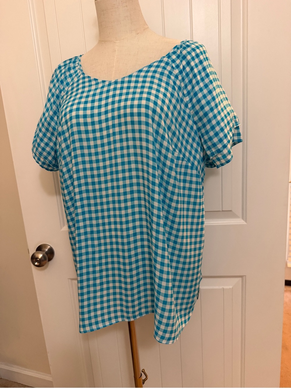 CJ Banks Blue and White Gingham Top size X